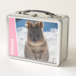 Quokka on the Beach Australia, Pink Accent Girls Metall Brotdose