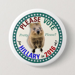 Quokka sagt wählen bitte für Hillary im Jahre 20 Button