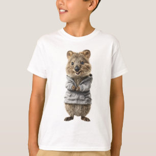 Quokka souriant dans un sweat à capuche gris à fer