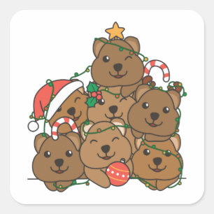 Quokka Weihnachtsbaum Funny Animal Christmas Quadratischer Aufkleber