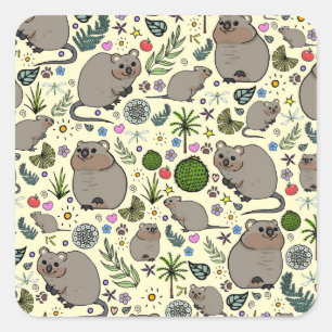 Quokkas in Gelb Quadratischer Aufkleber
