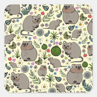 Quokkas in Gelb Quadratischer Aufkleber