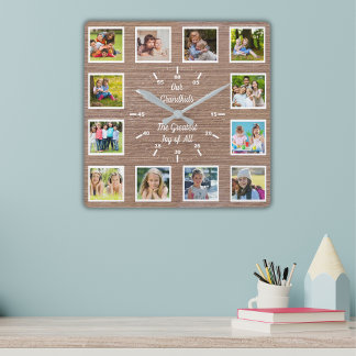 Quote from 12 Grandchildren Wooden Photo Collage  Quadratische Wanduhr