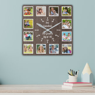 Quote from 12 Grandchildren Wooden Photo Collage  Quadratische Wanduhr