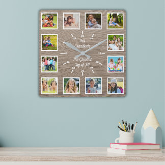 Quote from 12 Grandchildren Wooden Photo Collage  Quadratische Wanduhr