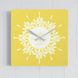 Quote Sunshine Yellow Daisy Flower Wall Clock Quadratische Wanduhr