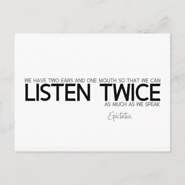 QUOTEN: Epictetus: zweimal hören Postkarte (Vorderseite)