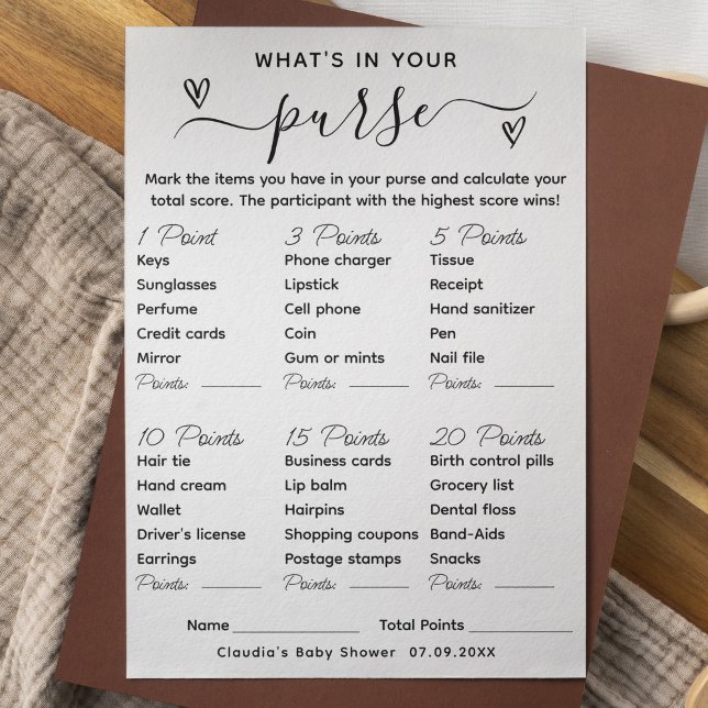 Qu'y a-t-il dans votre sac de Baby shower Carte de (Créateur téléchargé)