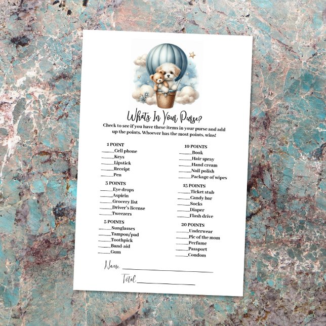 Qu'y a-t-il dans votre sac de Baby shower Carte de (Créateur téléchargé)