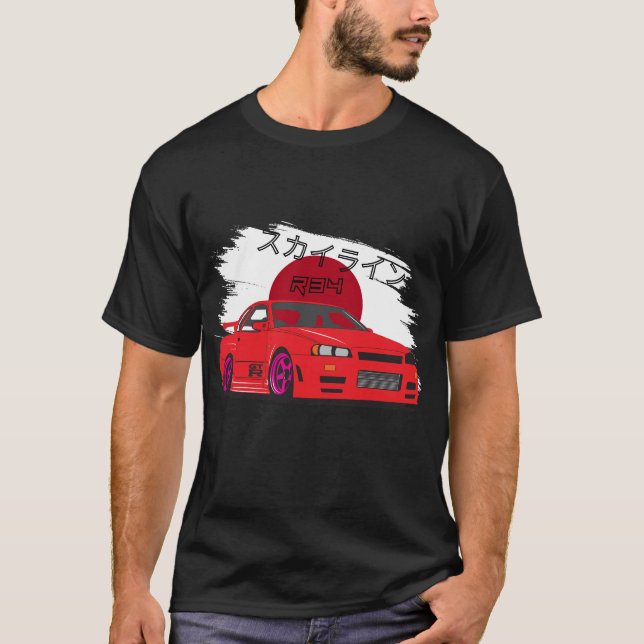 R34 Skyline Japan Style JDM Car Art T-Shirt (Vorderseite)