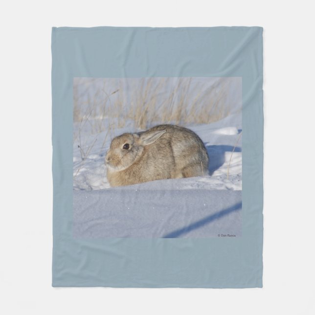 R5 Cottontail Kaninchen im Schnee Fleecedecke (Vorderseite)