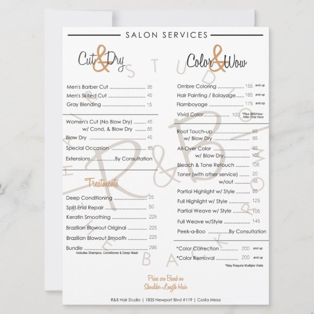 R&B Gold Graphic Service Menu (Vorderseite)