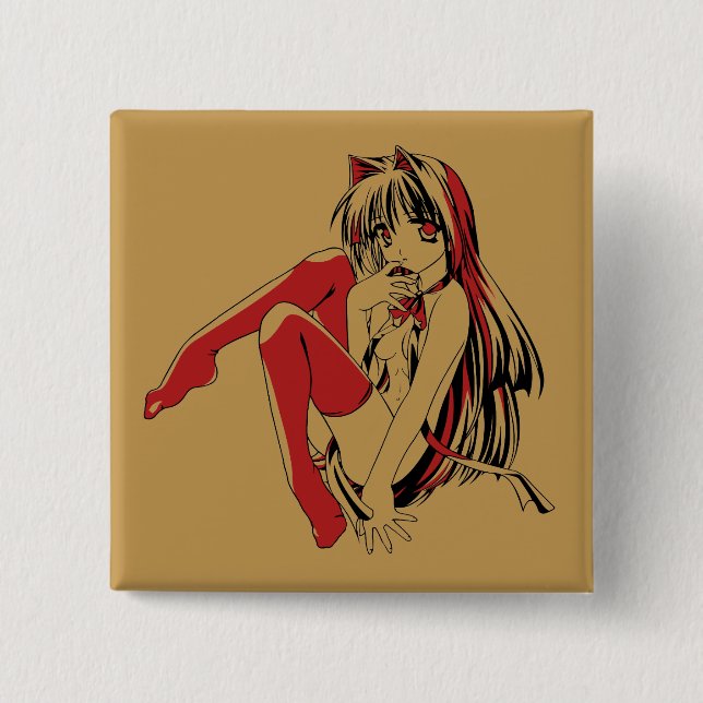 R & B Manga, Neko Catgirl Furry Loli Anime Button (Vorderseite)