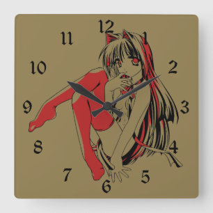 R & B Manga, Neko Catgirl Furry Loli Anime Quadratische Wanduhr