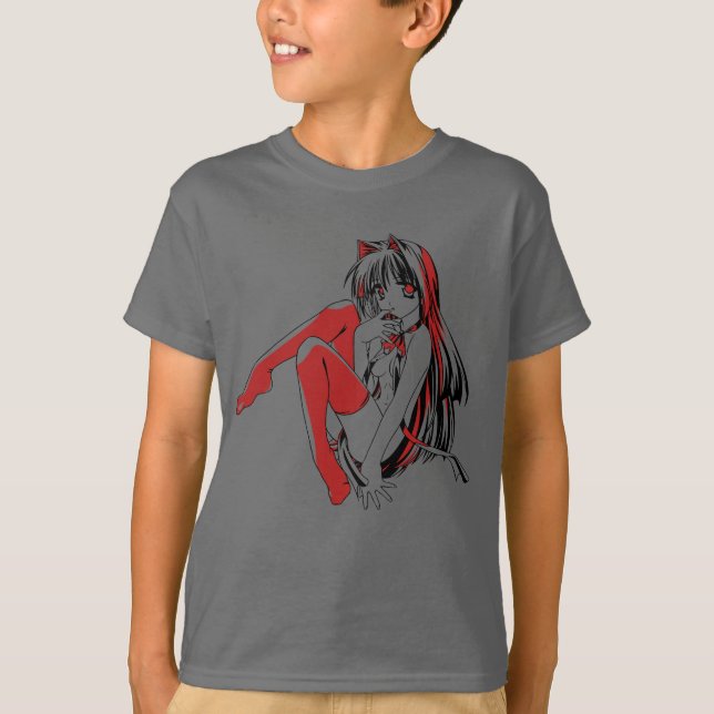 R & B Manga, Neko Catgirl Furry Loli Anime T-Shirt (Vorderseite)