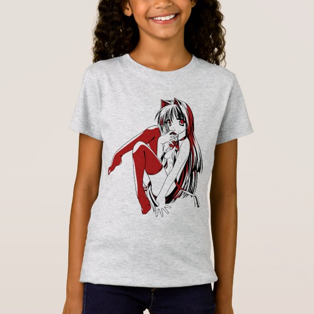 R & B Manga, Neko Catgirl Furry Loli Anime T-Shirt (Vorderseite)