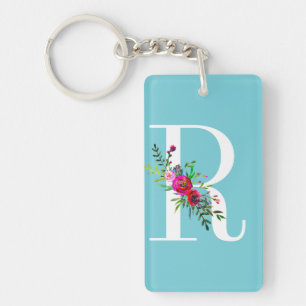 R Buchstabe Anfangs Monogramm Floral Benutzerdefin Schlüsselanhänger