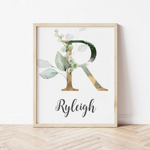 R Buchstabe Monogramm Grünzeug Kinderzimmer Namens Poster