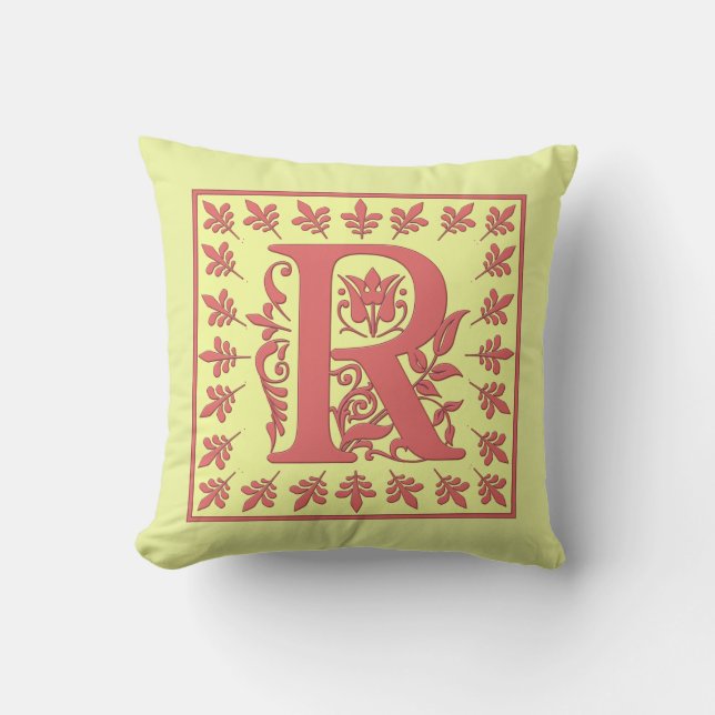 R ERSTE PILLOW - Rosa R im gelben Hintergrund Kissen (Vorderseite)