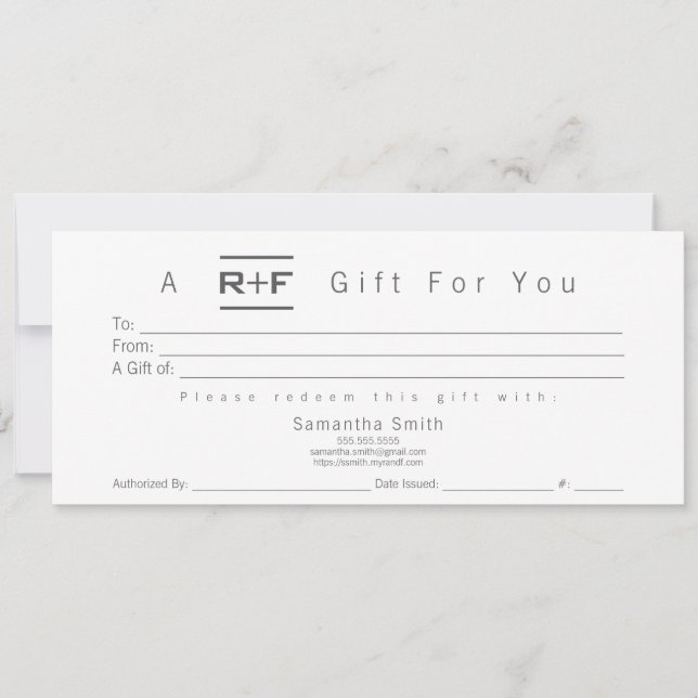 R+F Modernes Geschenkzertifikat Einladung (Vorderseite)