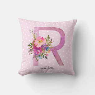 r, Floral Monogramm initial, Aquarellfarben Blume Kissen