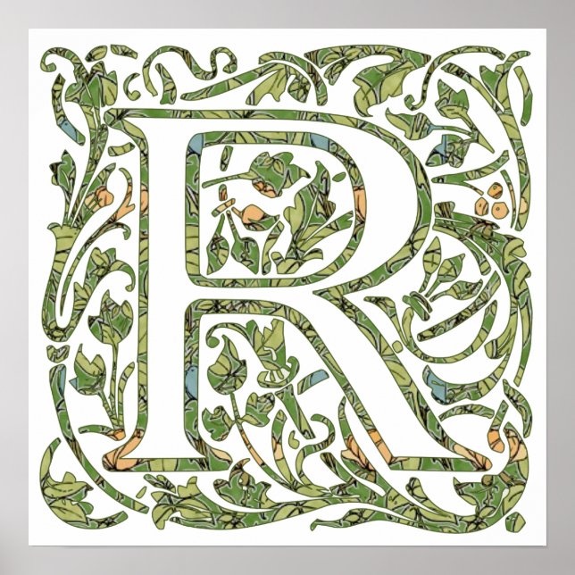 R Floral Monogramm Poster (Vorne)