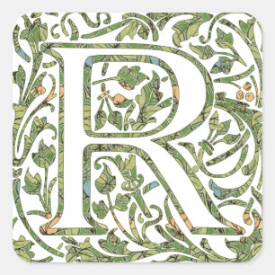 R Florales Monogramm Quadratischer Aufkleber