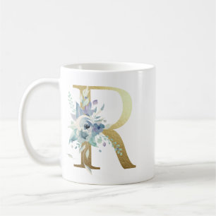 R, goldfarbener Erstling mit blauem Blattwerk Kaffeetasse