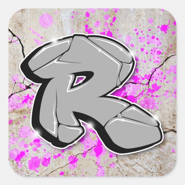 R - Graffiti-Aufkleber Quadratischer Aufkleber (Vorderseite)