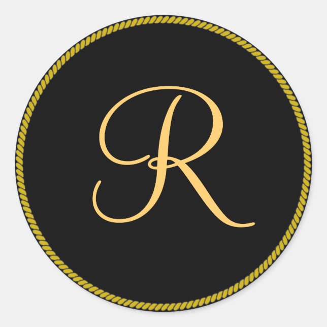 R initial de couleur or sur autocollant monogramme (Devant)