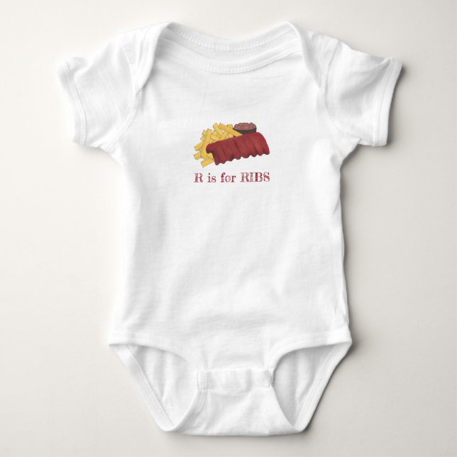 R is for RIBS Barbecue GRILLEN Spare Rib Alphabet  Baby Strampler (Vorderseite)