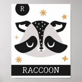R ist für Raccoon, Kinderzimmer, Schlafzimmer, Kin Poster
