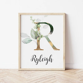 R Letter Monogram Greenerity Kinderzimmer Name Wal Poster