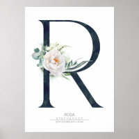 R Letter Monogram Weiße Blume und Grüne