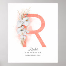 R Letter Monogram White Orchias and Pampas Grass