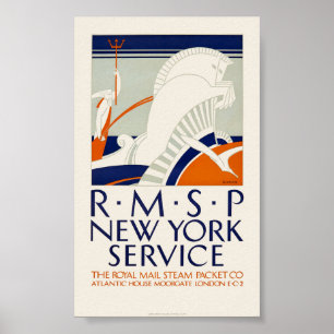 R.M.S.P. New York Service Vintage Poster 1921