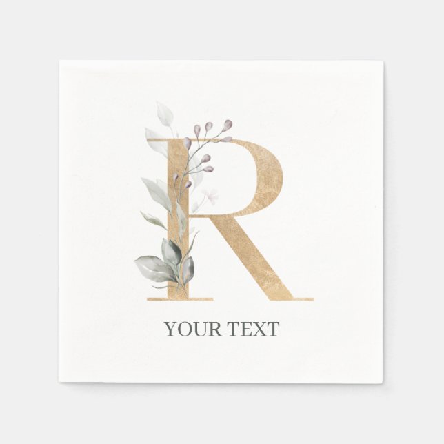 R Monogram Floral Personalisiert Napkins Serviette (Vorderseite)