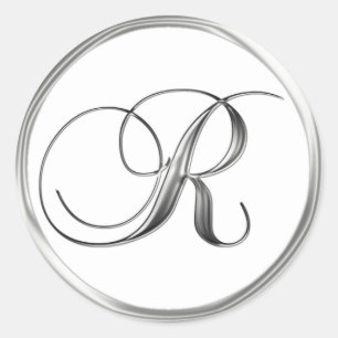 R Monogram Letter Sliver auf dem White Wedding Sie Runder Aufkleber
