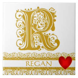 R Monogram Name Gold Lace Red Heft Template Tile Fliese