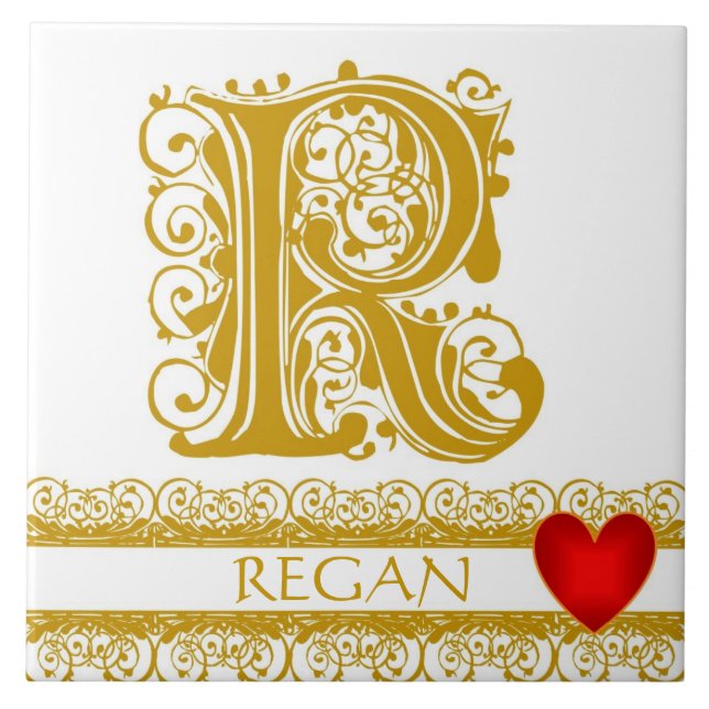 R Monogram Name Gold Lace Red Heft Template Tile Fliese (Vorderseite)