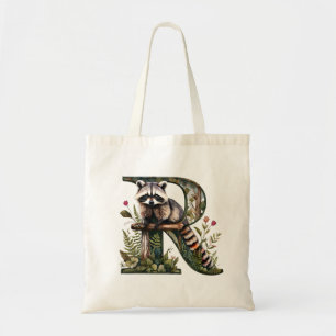 R Monogram Raccoon Tote Bag Waldlandkunst Tragetasche