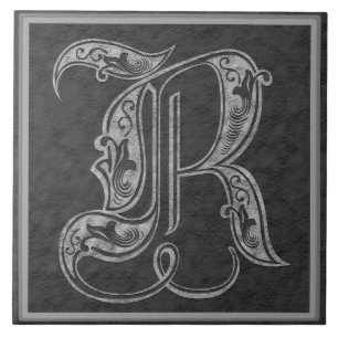 R Monogram "Royal Gray Stone" Keramik Tile Fliese