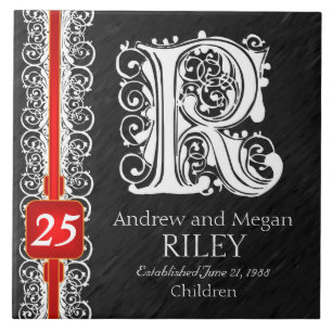 R Monogram "White Lace on Black" Anniversary Tile Fliese