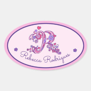 R Monogramm benutzerdefinierter Name ID rosa Aufkl Ovaler Aufkleber
