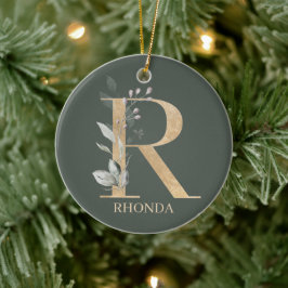 R Monogramm Floral Personalisiert Keramik Ornament