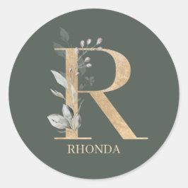R Monogramm Floral Personalisiert Runder Aufkleber