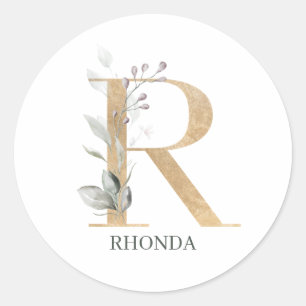 R Monogramm Floral Personalisiert Runder Aufkleber