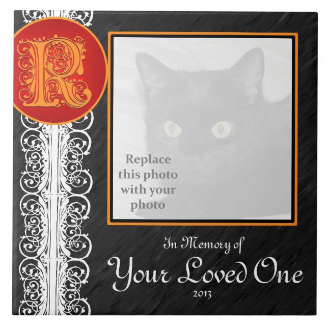 R Monogramm "In Gedächtnis deines Liebsten" Tile Fliese (Vorderseite)