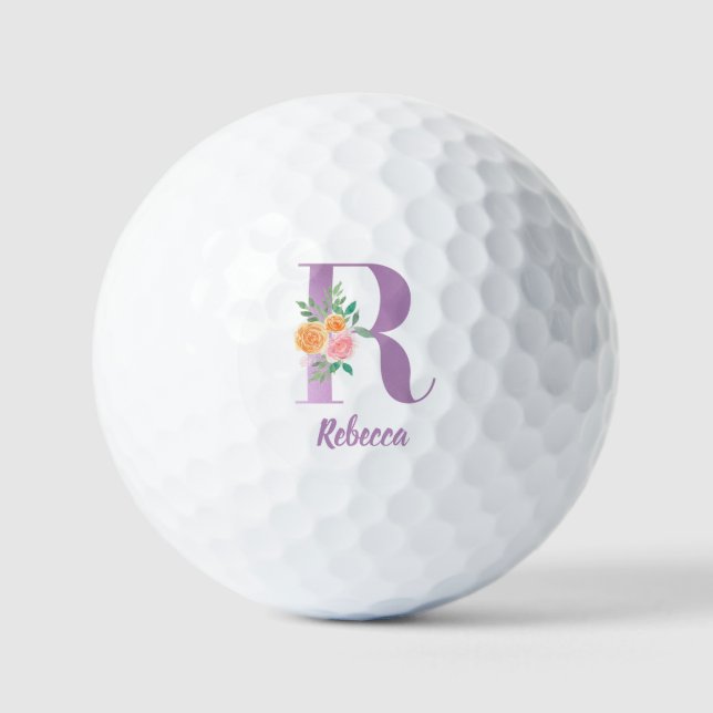 R Monogramm Lila Blumenfarbe Personalisiert Golfball (Vorderseite)