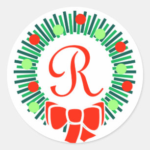 R Monogramm (Retro-Weihnachtsdraht) Runder Aufkleber